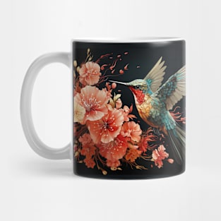 Hummingbird in Flight with Pink Flowers Mug